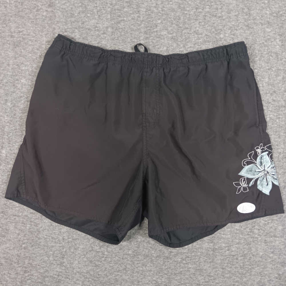 QuikSilver Edition Swim Shorts Mens Medium Black Floral Embroidered Boardshorts